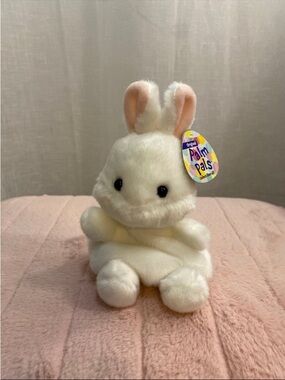 White Plush Cottontail Bunny with Pink Ear Accents - Palm Pals by Aurora